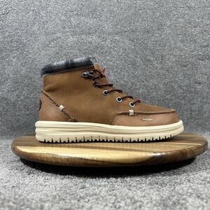 Hey Dude Bradley Y Classic Kids Size 3 Brown Cognac Plaid High Top Shoes Used
